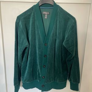 Houston White Target Velour plush green cardigan Mens Medium MINT COND retro